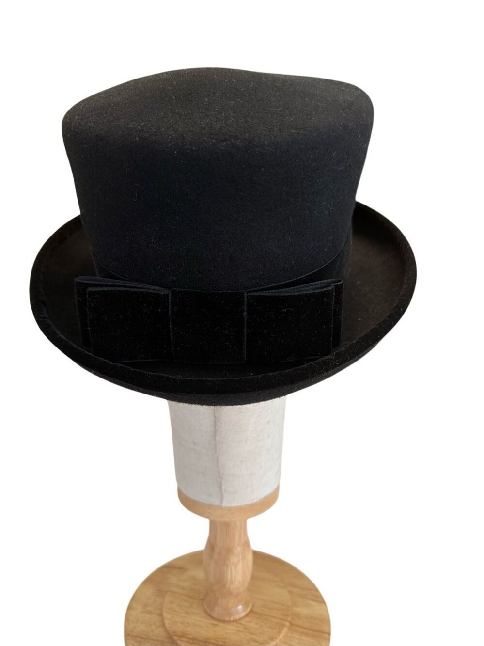 Eric Javitz Black Wool Felt Top Hat Velvet Trim Romantic Goth Victorian Luxury - Picture 4 of 8